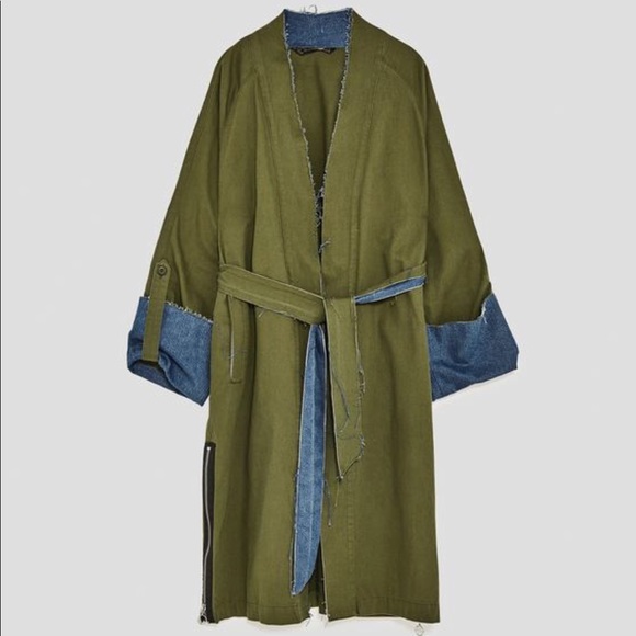 Last drop❗️Zara green jeans long coat - Picture 1 of 8
